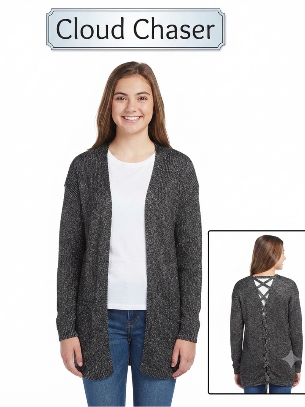 Cloud Chaser Open Front Metallic Cardigan NWT Girls L